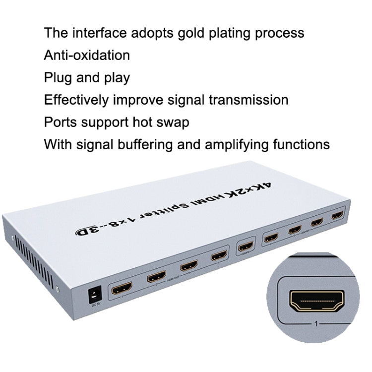 DTECH DT-7148 HDMI 2.0 1 ingresso 8 uscite 4K X 2K HD Splitter, spina CN, DT-7148