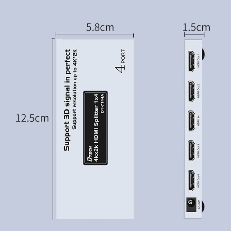 DTECH DT-7144A HDMI 2.0 1 In 4 Out 4K X 2K HD Splitter Video, Spina CN, DT-7144A