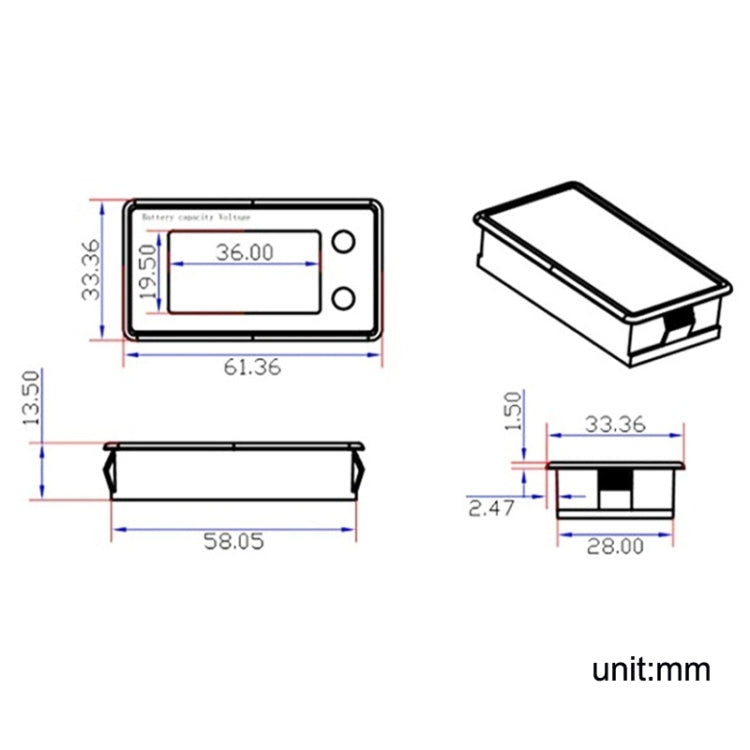 Misuratore di tensione con display digitale a batteria al litio piombo-acido a due fili LCD impermeabile, 8-100V (White), 8-100V (Blue), 8-72V (White), 8-72V (Blue)