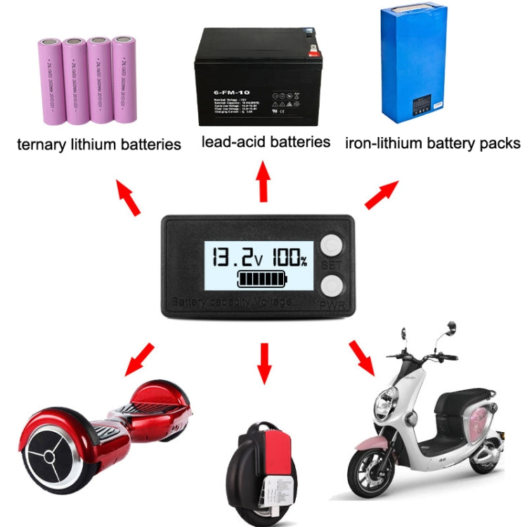 Misuratore di tensione con display digitale a batteria al litio piombo-acido a due fili LCD impermeabile, 8-100V (White), 8-100V (Blue), 8-72V (White), 8-72V (Blue)
