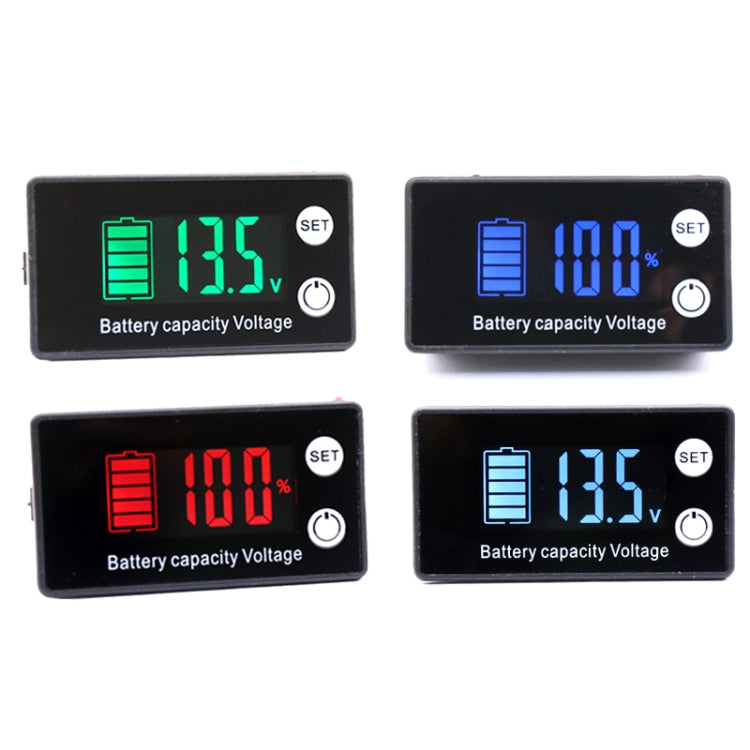 Voltmetro CC con display digitale a due righe Misuratore di carica della batteria al litio al piombo, colore:, Red, Green, Blue, White, Red+Temperature, Green+Temperature, Blue+Temperature, White+Temperature