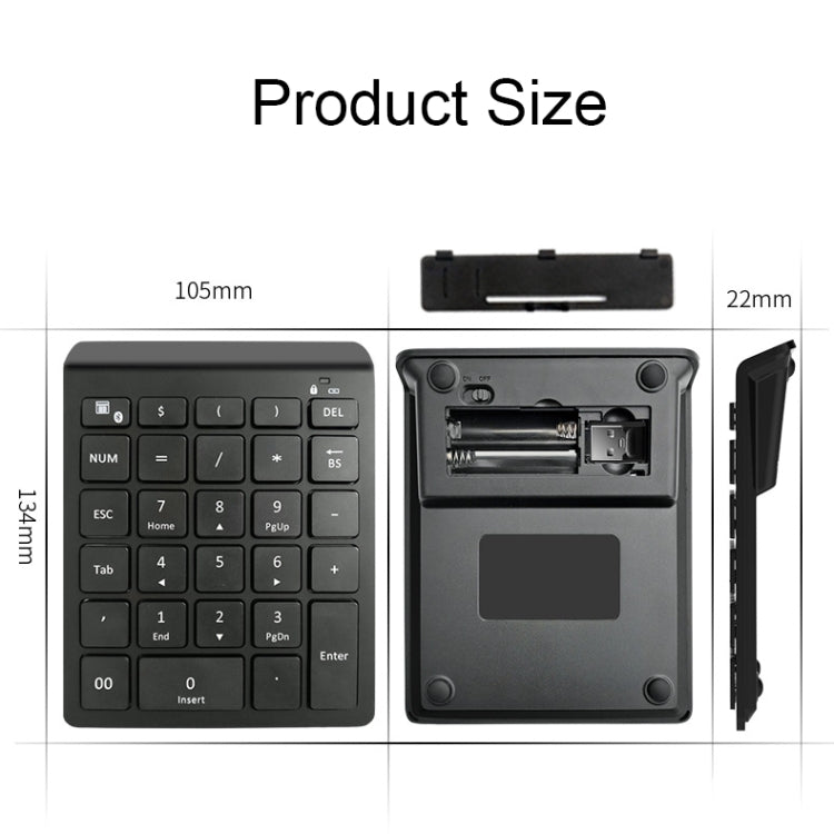 BT302 Mini tastiera wireless per laptop a 28 tasti, specifiche:, Bluetooth (Black), Bluetooth (Gray), 2.4G (Black), 2.4G (Gray)