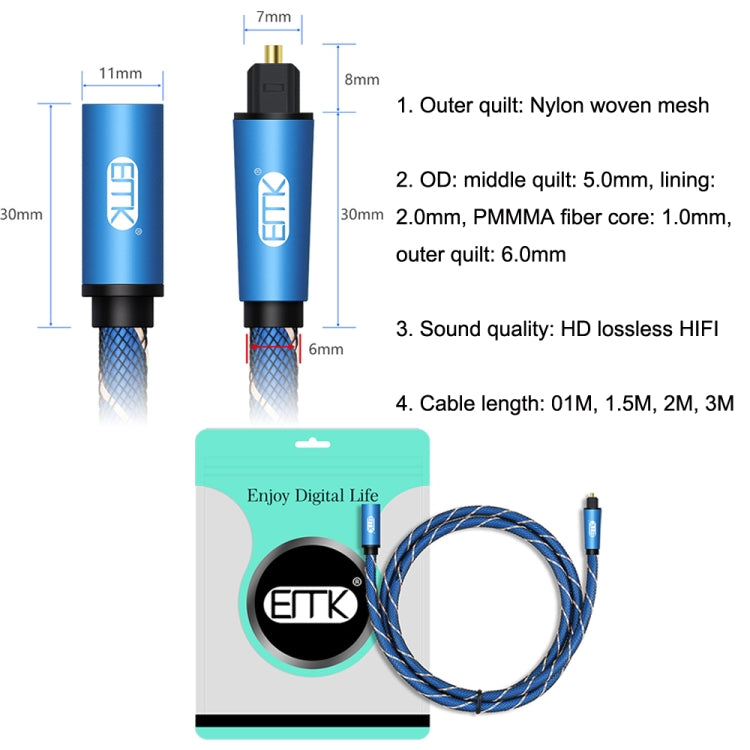 Cavo di prolunga audio ottico digitale accoppiato SPDIF maschio-femmina EMK, lunghezza cavo:, 1m (Blue), 1.5m (Blue), 2m (Blue), 3m (Blue)