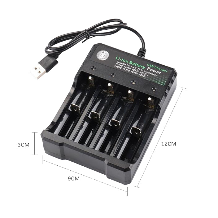 18650 Batteria al litio da 4,2 V Caricatore USB a 4 slot indipendente, 4 Slot USB(Black)