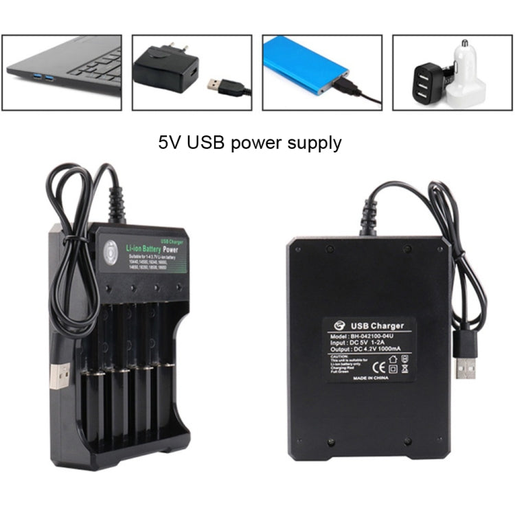 18650 Batteria al litio da 4,2 V Caricatore USB a 4 slot indipendente, 4 Slot USB(Black)