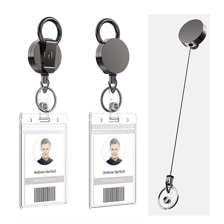 Fibbia per documenti con clip da cintura, porta badge retrattile in metallo elettrolitico, Round