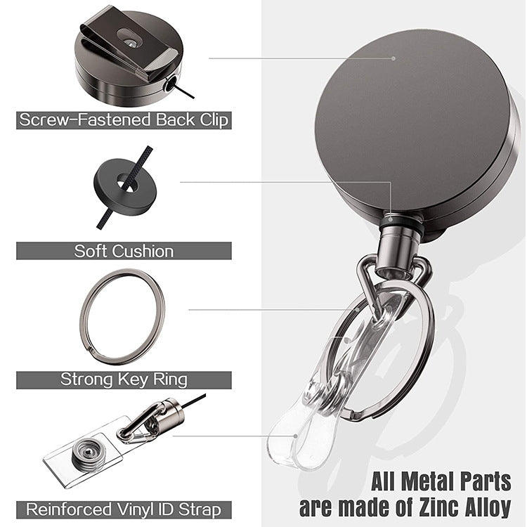 Fibbia per documenti con clip da cintura, porta badge retrattile in metallo elettrolitico, Round