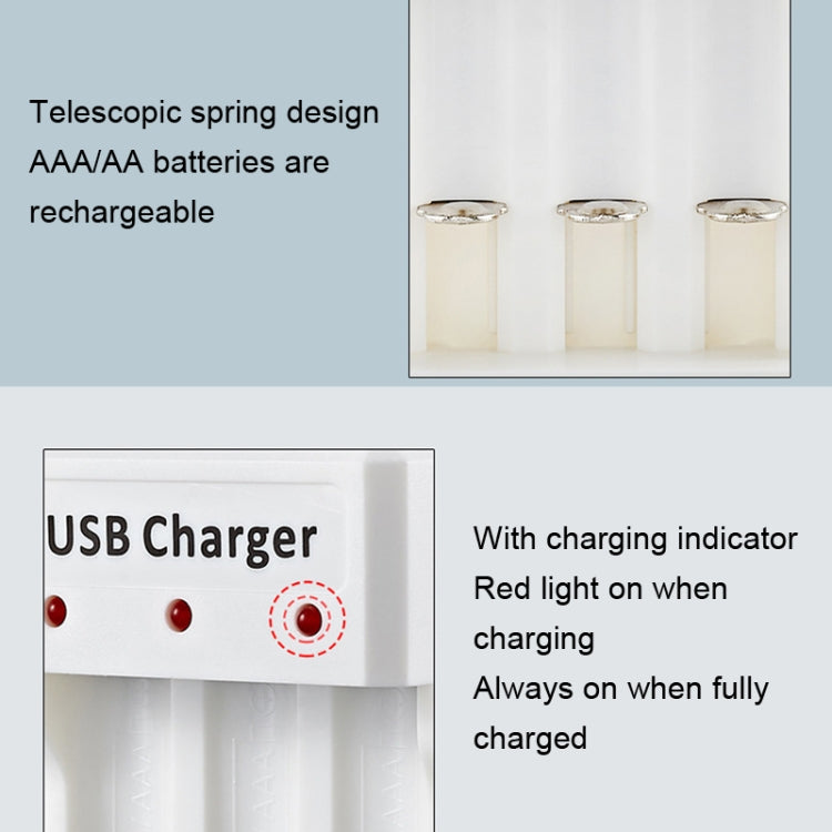4 PZ BMAX B-03 Caricabatterie NiMH a 3 slot Caricabatterie USB per batterie AA/AAA, 3 Slot USB(White)