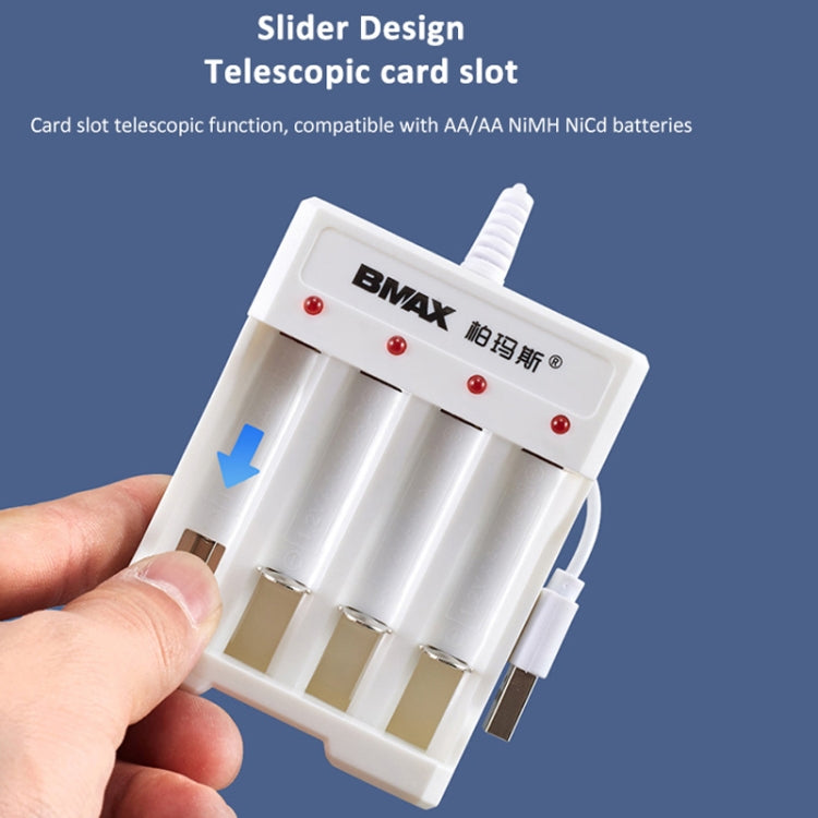 4 batterie BMAX B-04 AAA/AA 1,2 V Caricatore USB a 4 slot, 4 Slot USB(White)