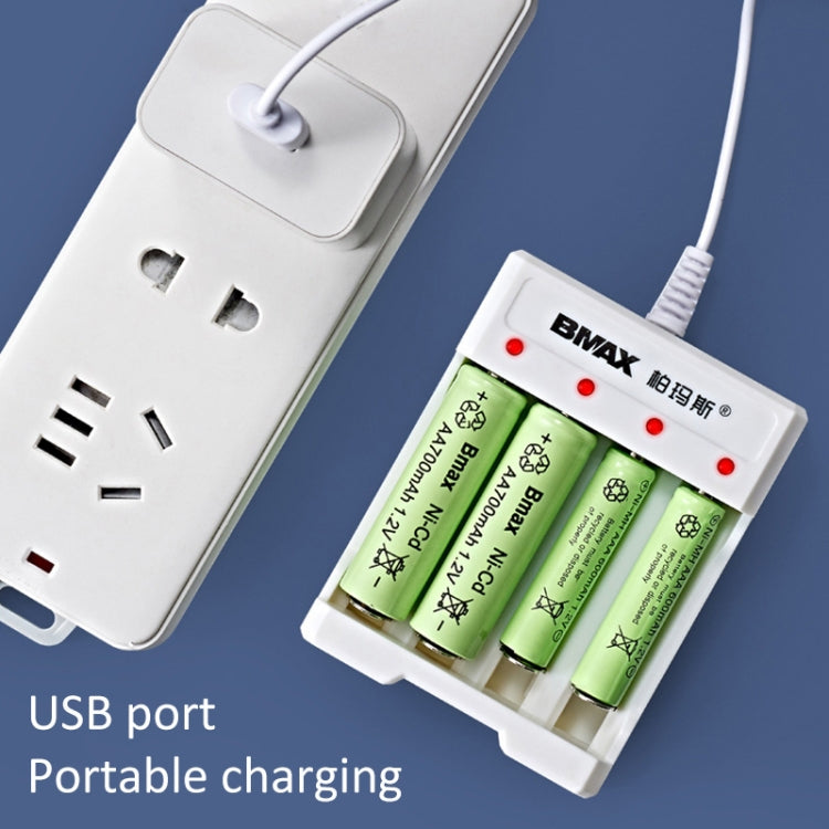 4 batterie BMAX B-04 AAA/AA 1,2 V Caricatore USB a 4 slot, 4 Slot USB(White)