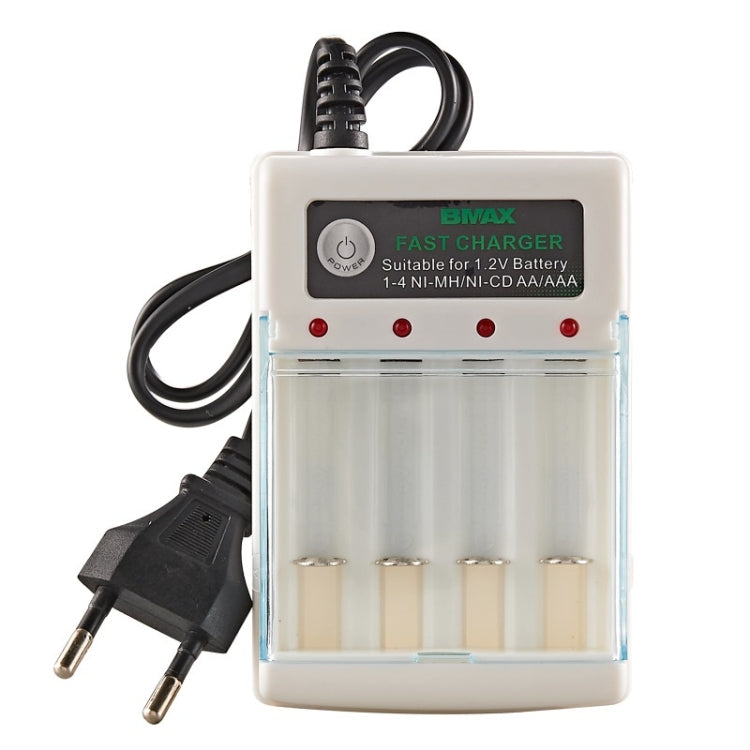Sedile di ricarica per batterie AA/AAA indipendente a 4 slot BMAX, 4 Slot EU Plug(White)