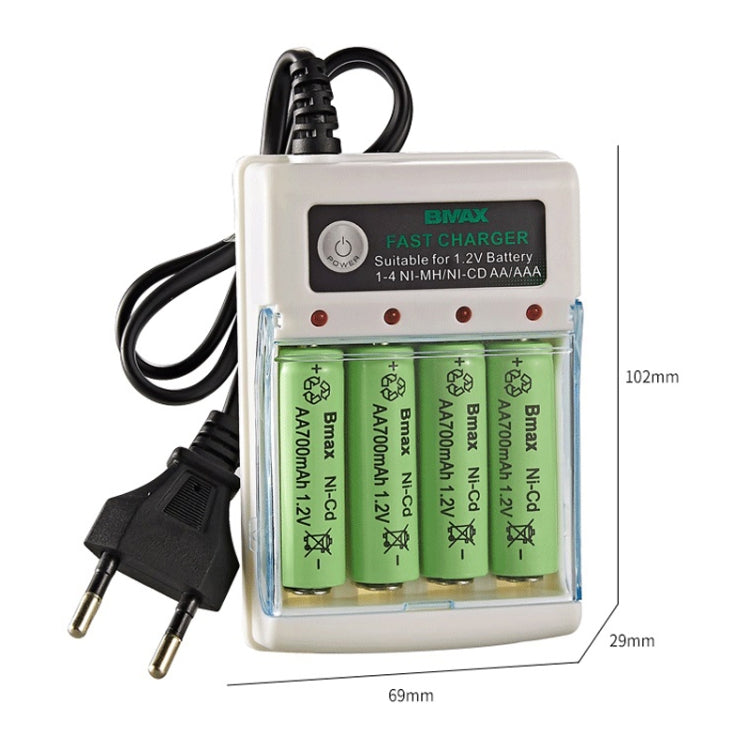 Sedile di ricarica per batterie AA/AAA indipendente a 4 slot BMAX, 4 Slot EU Plug(White)