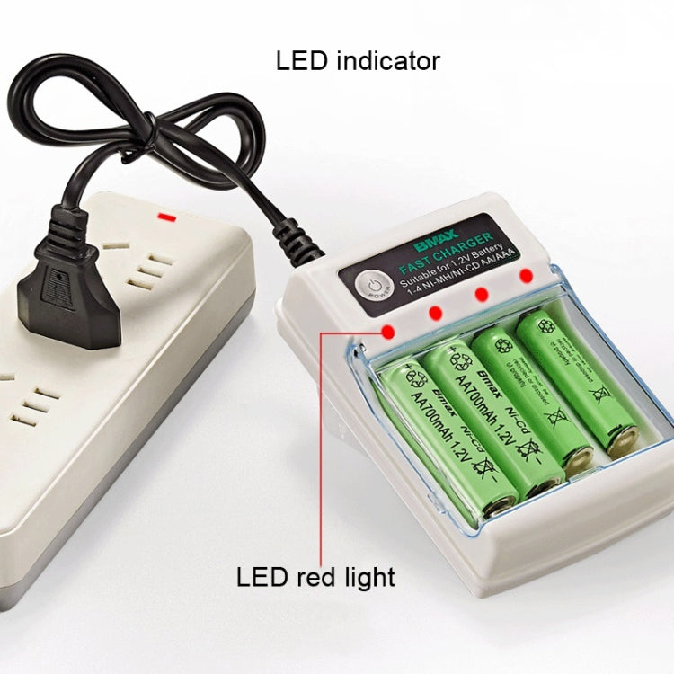 Sedile di ricarica per batterie AA/AAA indipendente a 4 slot BMAX, 4 Slot EU Plug(White)