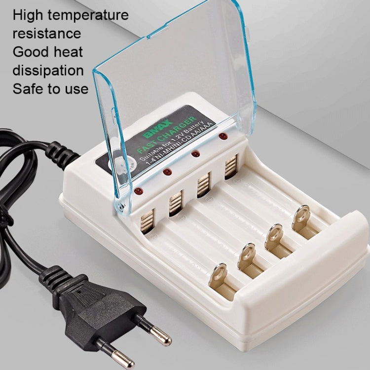 Sedile di ricarica per batterie AA/AAA indipendente a 4 slot BMAX, 4 Slot EU Plug(White)