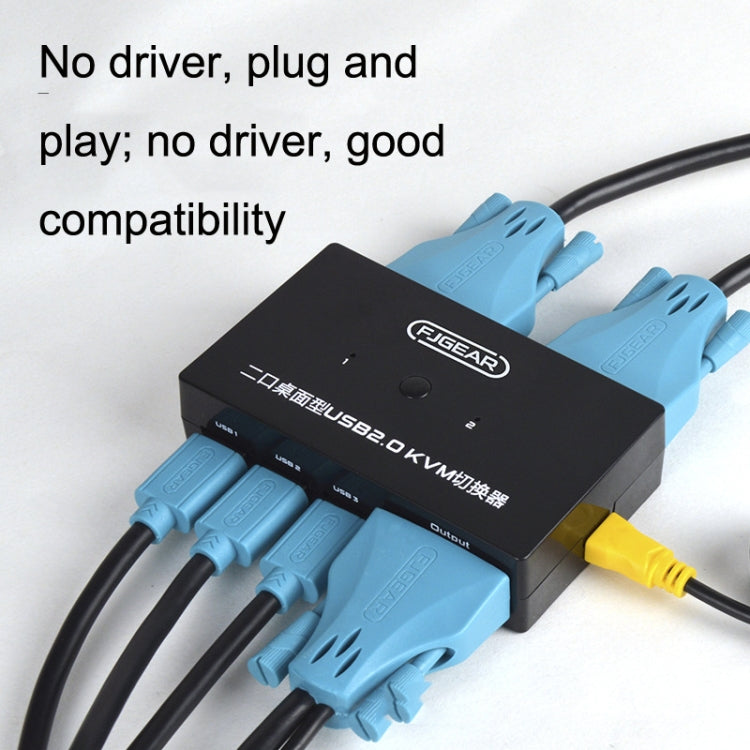 FJGEAR FJ-201UK Switcher KVM 2 in 1 con controller desktop con cavo, FJ-201UK
