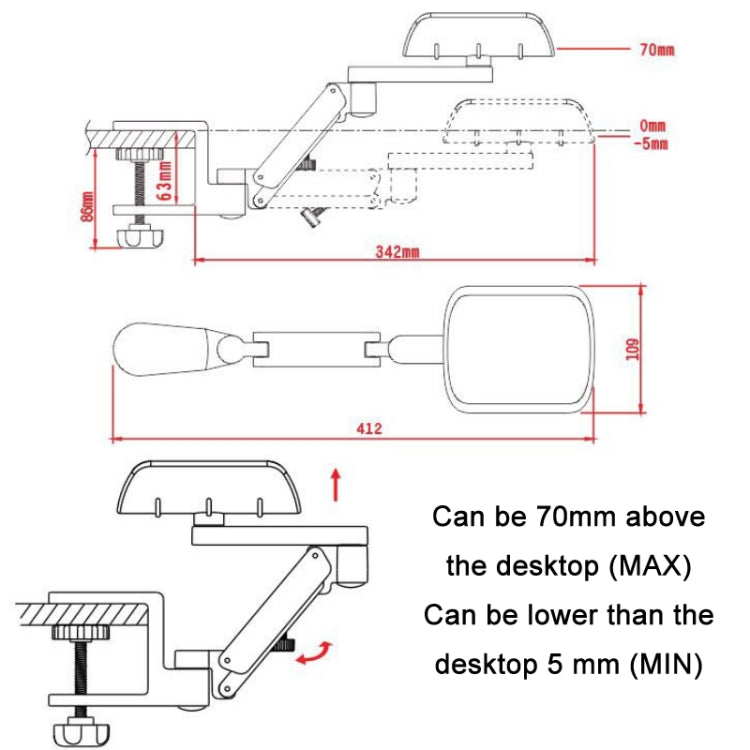 Staffa per braccio da polso per scrivania da computer in lega di alluminio, Liftable Gray, Liftable Silver, Non-liftable Gray, Non-liftable Silver