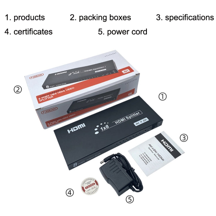 FJGEAR SM4K108 Splitter HDMI a 8 porte Splitter audio e video HD 4K, SM4K108