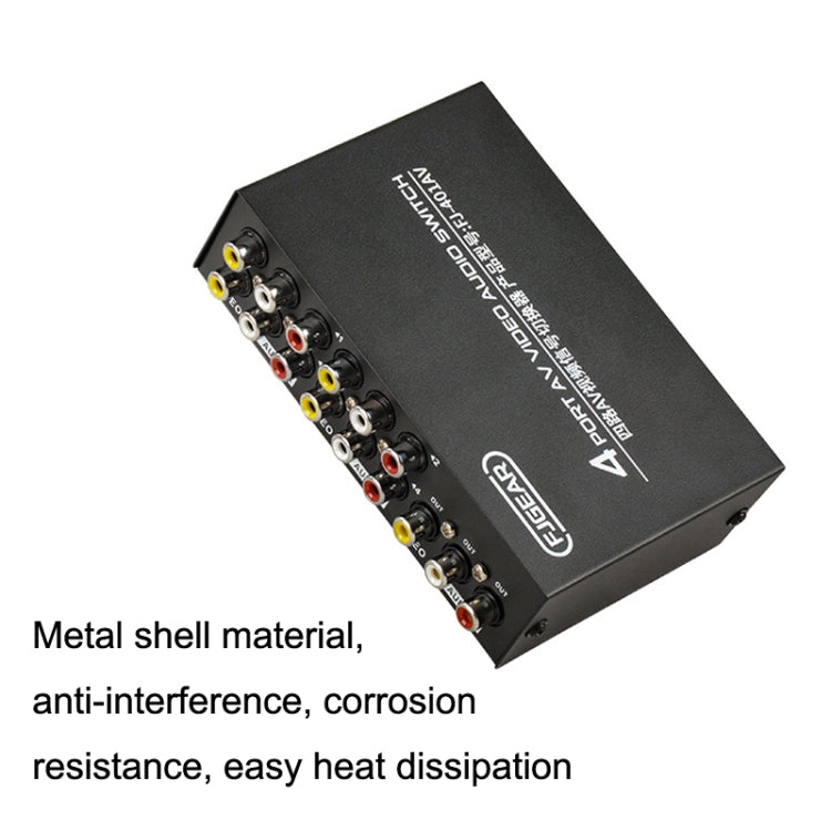 FJGEAR FJ-401AV Commutatore audio e video AV a 4 vie con interfaccia Lotus Head, FJ-401AV