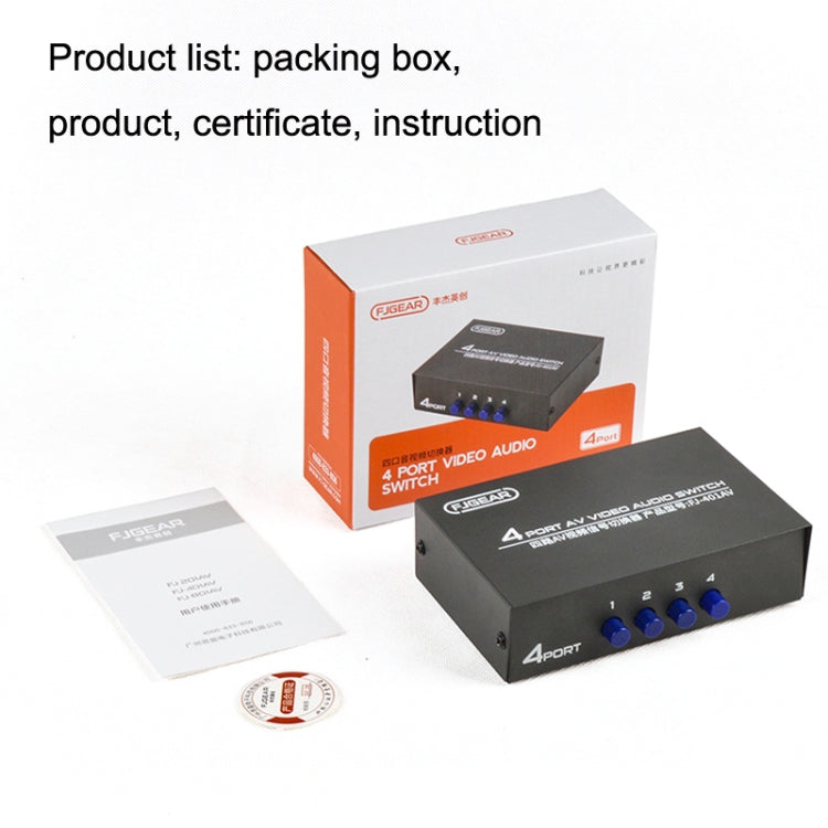 FJGEAR FJ-401AV Commutatore audio e video AV a 4 vie con interfaccia Lotus Head, FJ-401AV