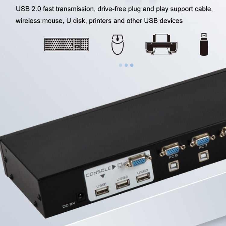 FJGEAR FJ-810UK 8 In 1 Out Computer Host Switcher da VGA a KVM con switch da tavolo, spina europea, FJ-810UK