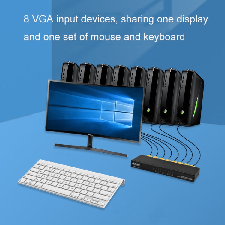 FJGEAR FJ-810UK 8 In 1 Out Computer Host Switcher da VGA a KVM con switch da tavolo, spina europea, FJ-810UK