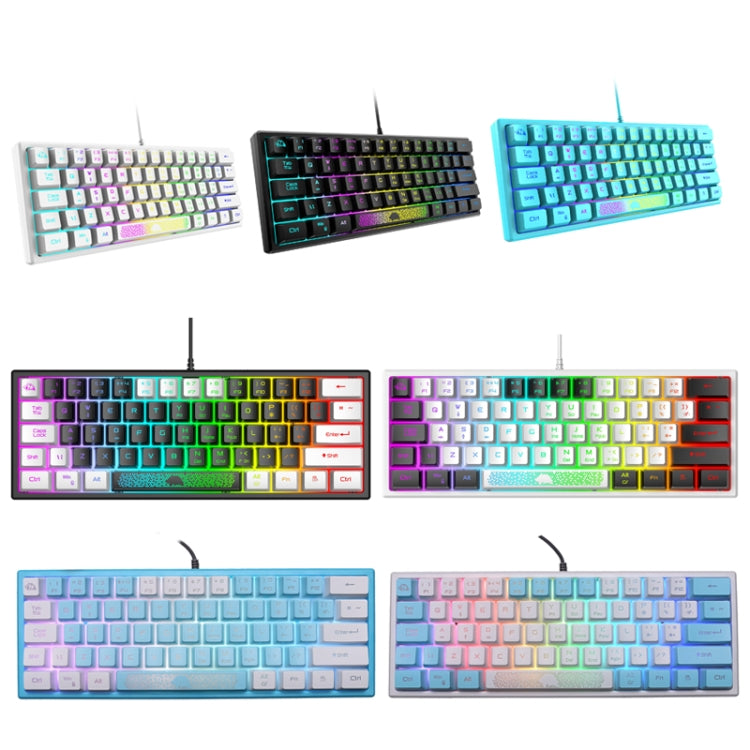 ZIYOULANG K61 Tastiera cablata per notebook con illuminazione RGB a 62 tasti, lunghezza cavo: 1,5 m, K61 Black White, K61 White Black, K61 Blue White, K61 White Blue