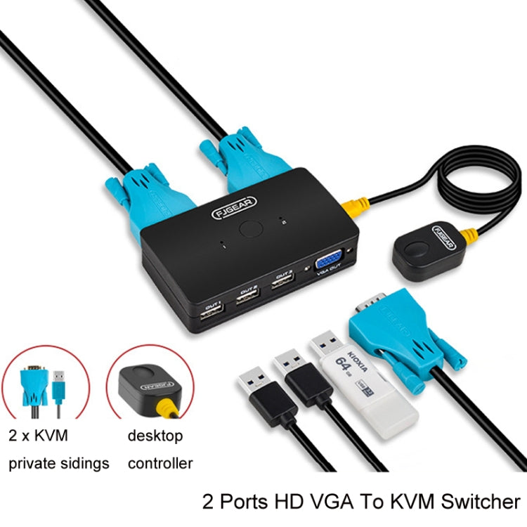 FJGEAR FJ-210UK 2 porte HD VGA a KVM Switcher con controller desktop, FJ-210UK