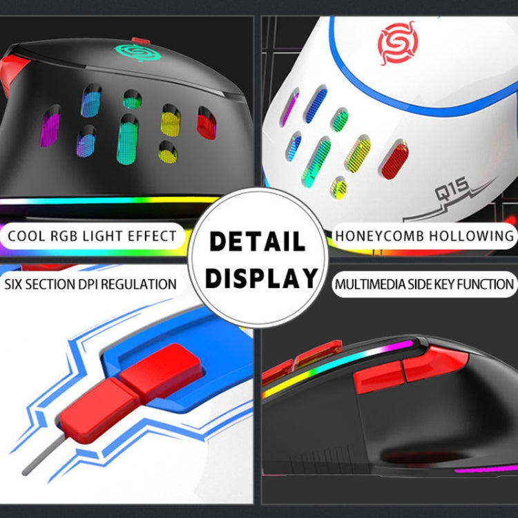 Mouse meccanico cablato K-Snake Q15 9 tasti effetto luce RGB, lunghezza cavo: 1,5 m, Q15 White, Q15 Black