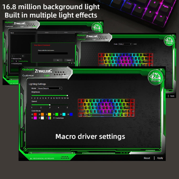 ZIYOU LANG T8 Tastiera meccanica da gioco RGB a 68 tasti, lunghezza cavo: 1,5 m, stile:, T8 Micro Light Version Green Shaft, T8 Micro Light Version Tea Shaft, T8 Water Green Version Green Shaft, T8 Water Green Version Red Shaft, T8 Bee Version Green Sh...
