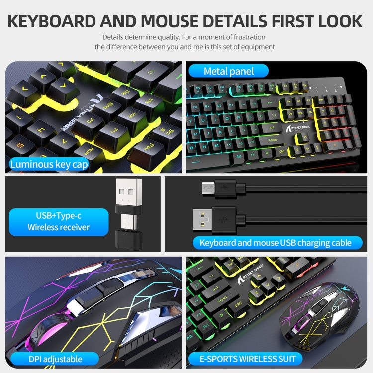 Attack Shark T3RGB Set tastiera e mouse wireless luminosi RGB, Attack Shark T3 Black, Attack Shark T3 White