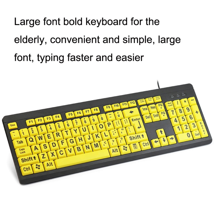 T801 104 tasti Special People Children Old Man Grandi lettere Tastiera cablata USB, lunghezza cavo: 1,38 m, T801 Yellow