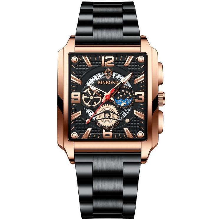 BINBONG B6575 Orologio da uomo al quarzo luminoso impermeabile multifunzionale quadrato vintage, Black-Rose Gold-Black-Rose, Black-Black-Black-White, Black-Black-Black-Rose, Full Gold-Black, White-Black, White-White, Brown Leather-Rose Gold-Black