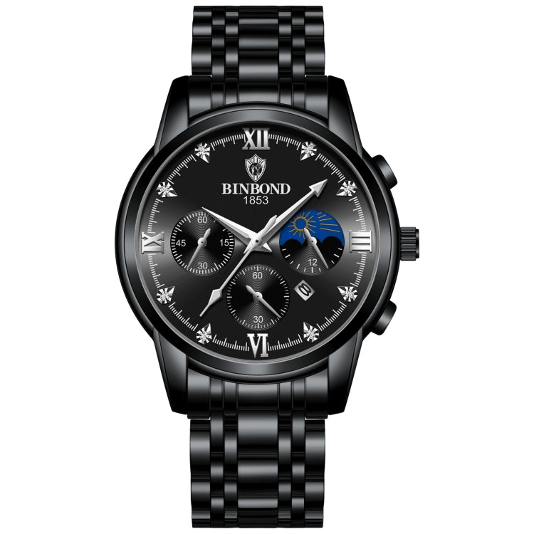 BINBOND B3591 Orologio da uomo calendario luminoso impermeabile 30 m, Rose Gold-Black, Rose Gold-White, Black Steel-Black, White Steel-Black, White Steel-White, Brown Leather-Rose-Black, Brown Leather-Rose-White, Black Leather-White-Black