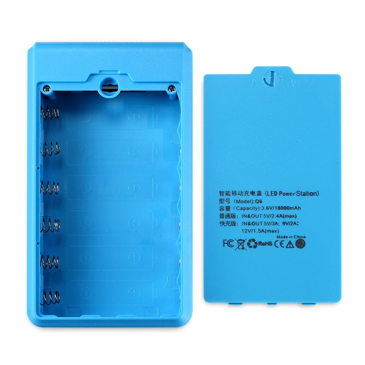 Q6 Custodia per caricabatterie per batteria 18650 rimovibile a 6 sezioni, stile:, Ordinary, Flash/Fast Charge