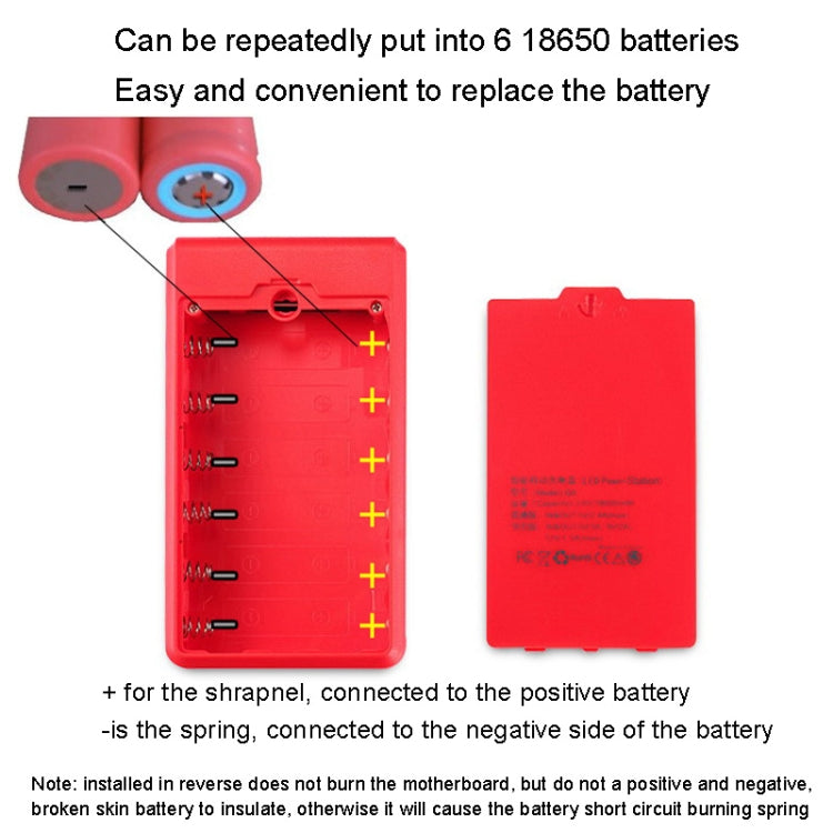 Q6 Custodia per caricabatterie per batteria 18650 rimovibile a 6 sezioni, stile:, Ordinary, Flash/Fast Charge