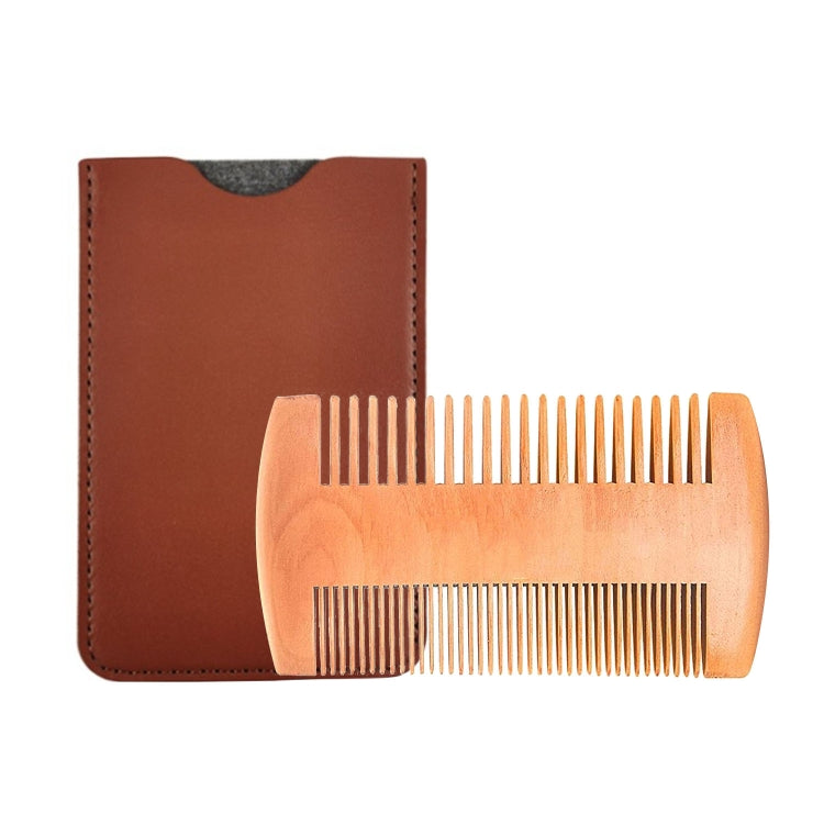 TW-BC90 Pettine in legno per barba Pettine a doppia faccia a forma di barba con custodia in pelle PU, Wooden