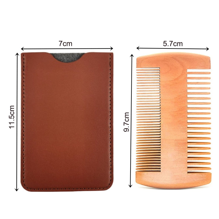 TW-BC90 Pettine in legno per barba Pettine a doppia faccia a forma di barba con custodia in pelle PU, Wooden