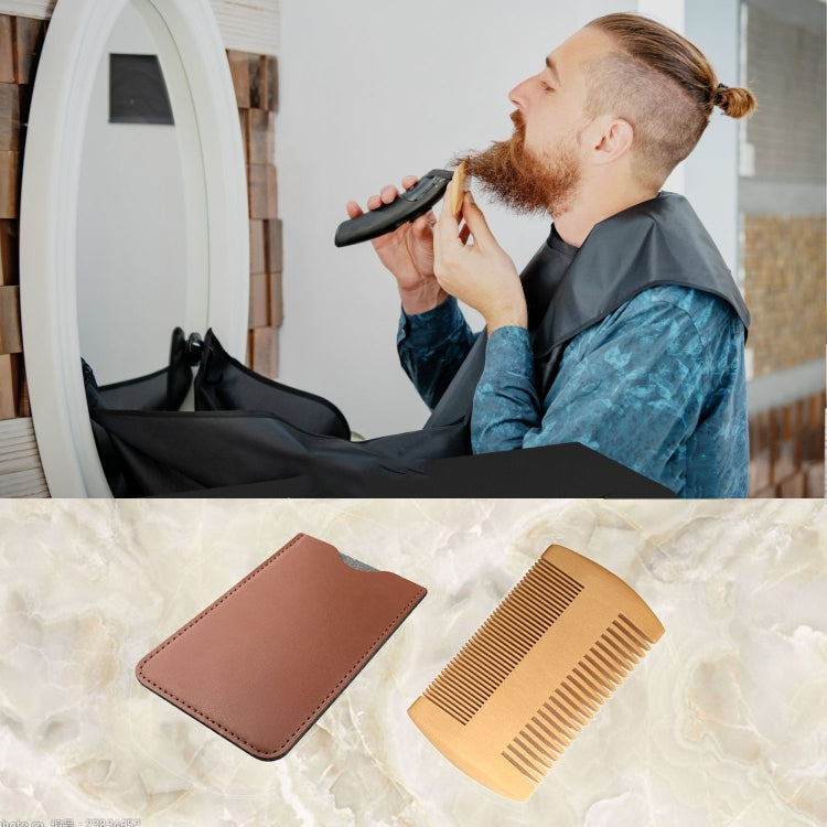 TW-BC90 Pettine in legno per barba Pettine a doppia faccia a forma di barba con custodia in pelle PU, Wooden