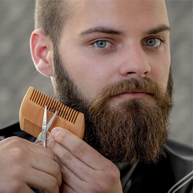 TW-BC90 Pettine in legno per barba Pettine a doppia faccia a forma di barba con custodia in pelle PU, Wooden