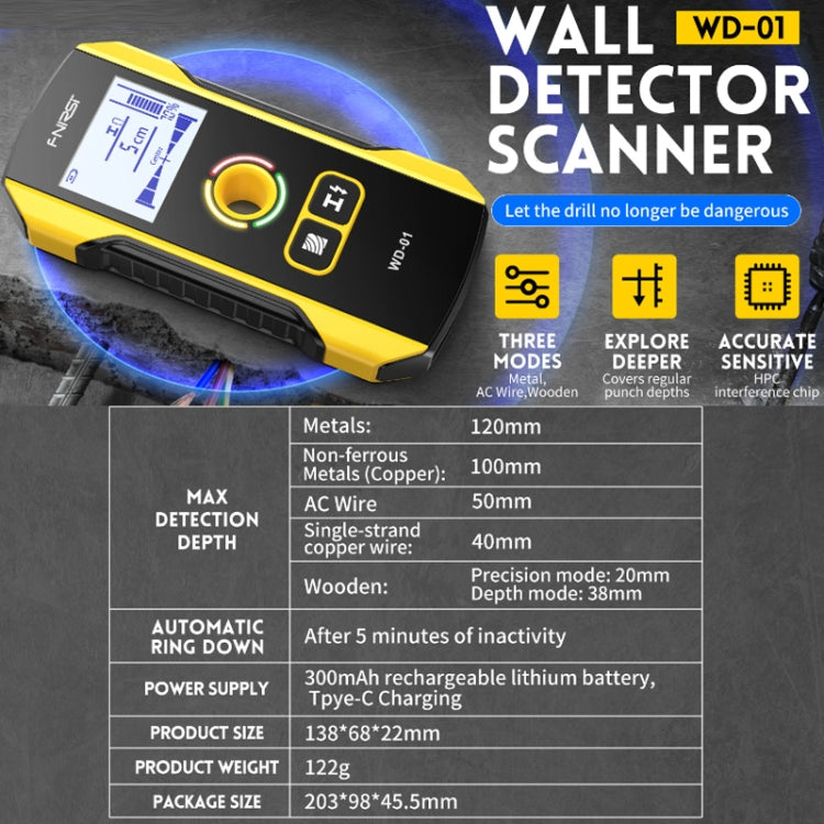 FNIRSI WD-01 Scanner a linee scure per rilevatori di metalli a parete portante multifunzionale, WD-01