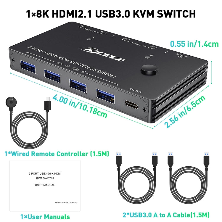 KC-KVM8201 USB3.0 Switch U Disk Printer Due computer per condividere switch KVM HDMI 8K, KC-KVM8201