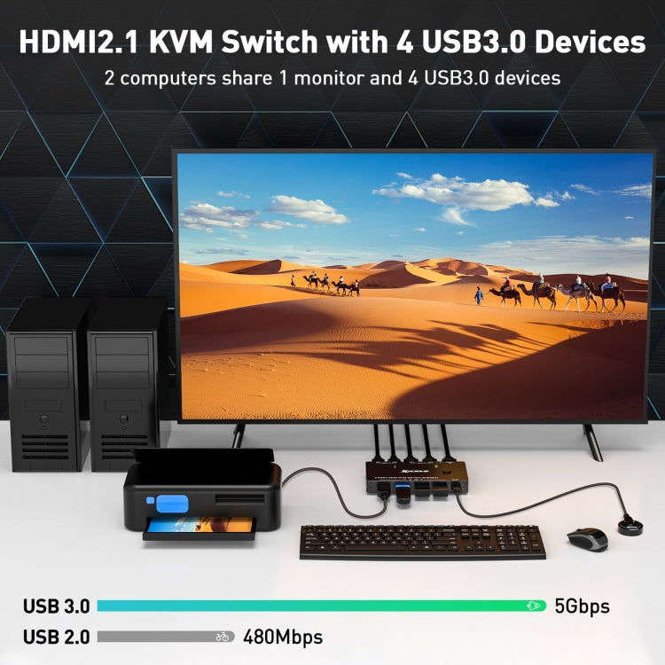 KC-KVM8201 USB3.0 Switch U Disk Printer Due computer per condividere switch KVM HDMI 8K, KC-KVM8201