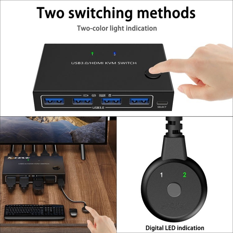 KC-KVM201A 2 In 1 Out 4K 60HZ HDMI KVM Switching USB3.0 Stampante a forma di computer condiviso U Disco, KC-KVM201A
