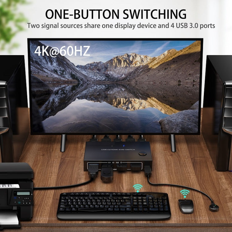 KC-KVM201A 2 In 1 Out 4K 60HZ HDMI KVM Switching USB3.0 Stampante a forma di computer condiviso U Disco, KC-KVM201A