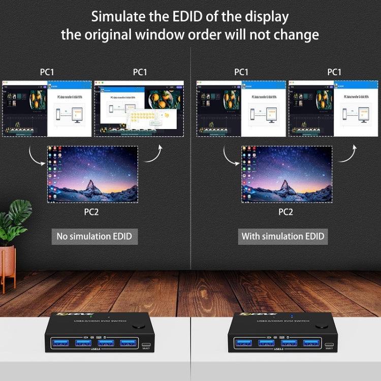 KC-KVM201A 2 In 1 Out 4K 60HZ HDMI KVM Switching USB3.0 Stampante a forma di computer condiviso U Disco, KC-KVM201A