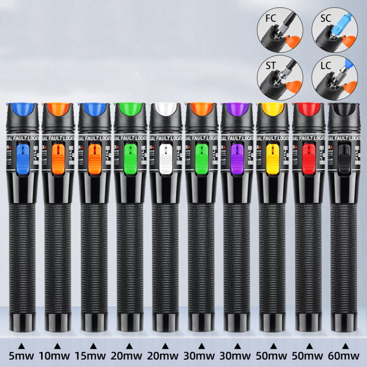 1-60 km Fibra ottica Penna a luce rossa 5/10/15/20/30/50 / 60MW Penna a luce rossa con sorgente luminosa, 5mW Blue, 10mW Orange, 15mW Blue+Orange, 20mW White, 20mW Green, 30mW Purple, 30mW Green+Orange, 50mW Red, 50mW Yellow, 60mW Black