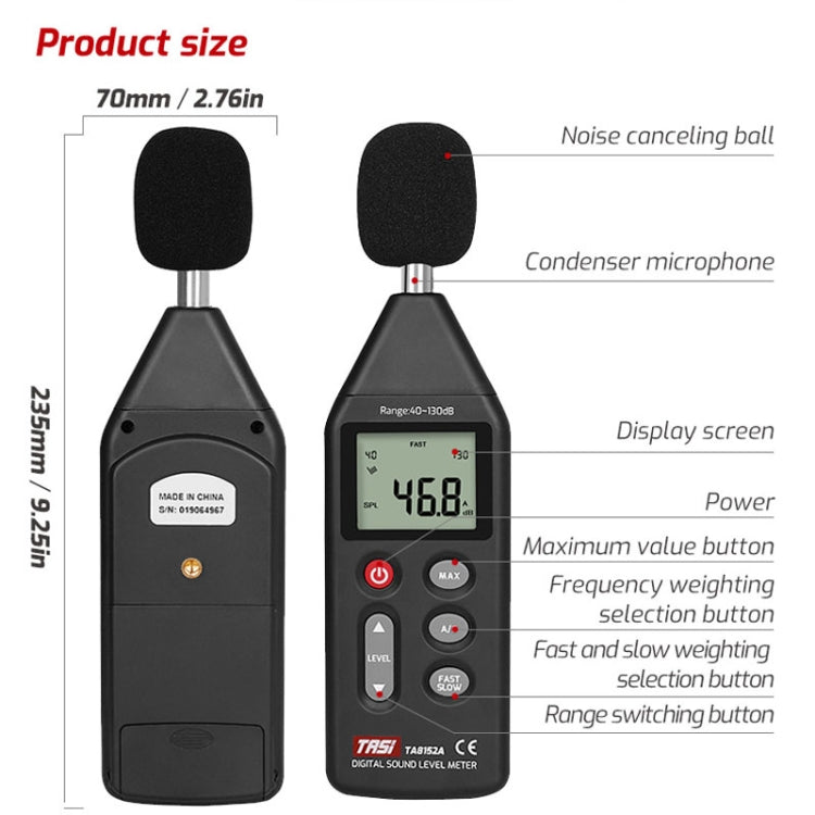 TASI TA8152B Misuratore di decibel sonoro per la misurazione del rumore, TA8152B