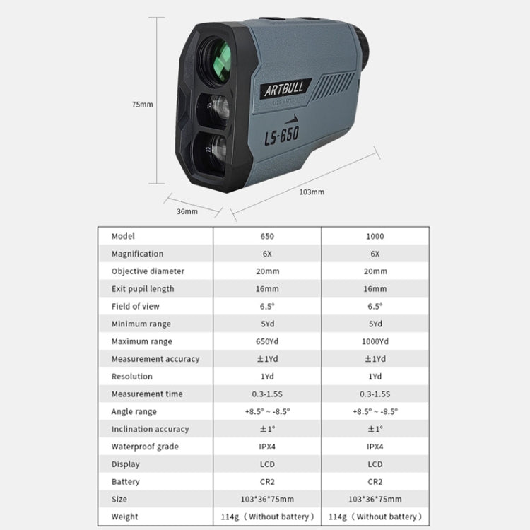ARTBULL LS-650 telemetro laser da golf all'aperto 650 m telescopio altimetro, LS-650