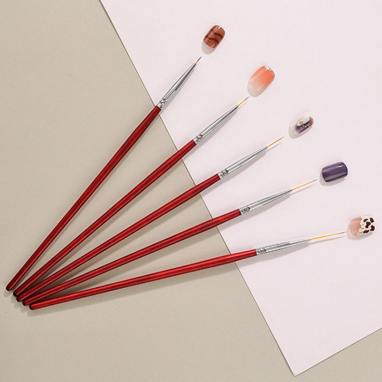 5pcs Nail Fine Line Pulling Pen Color Painting Flower Pen Fine Outline Nail Art Pen, No.1 0.6cm, No.2 0.9cm, No.3 1.2cm, No.4 1.8cm, No.5 2.4cm