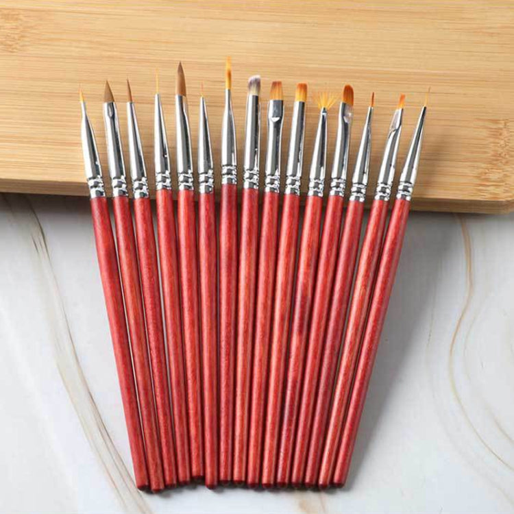 Pennello per unghie con asta di legno Strumenti per armature di bellezza Penna per disegno a penna per pittura a colori, 15pcs/set